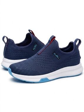 Women’s KURU Atom Slip-On Navy Blue Knit Orthopedic Walking Shoes EUC